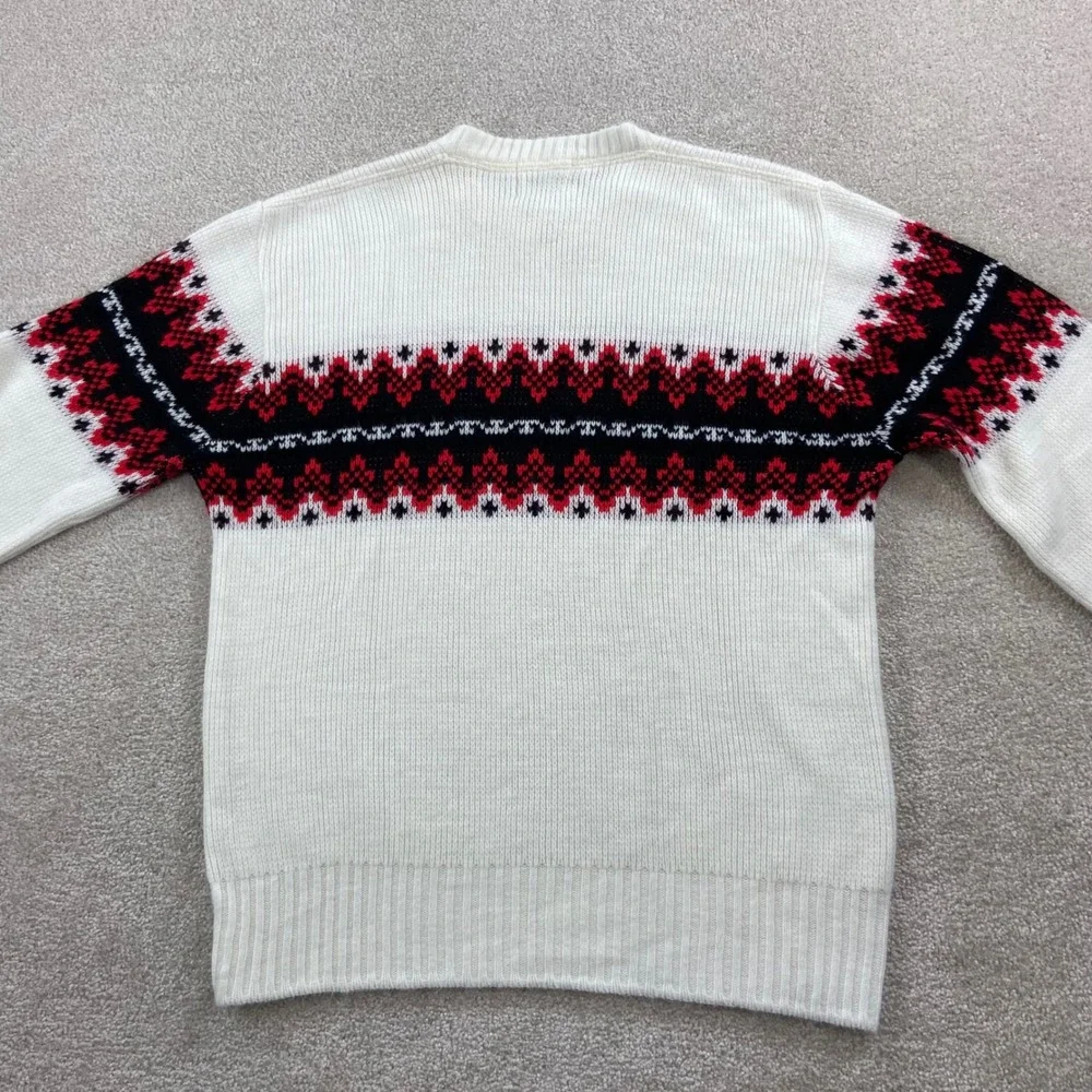 Vintage 60's Rugby Orlon Sweater Mens 42 White Red Black Fair Isle Crew Neck
